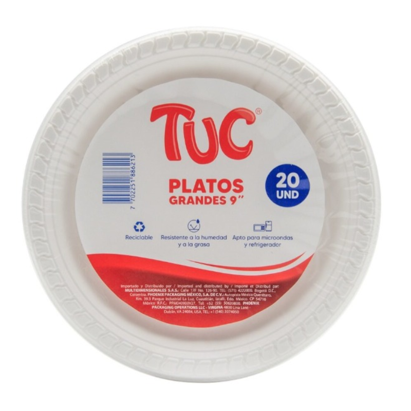 Plato Desechable Grande 9" Tuc 20 Unidades