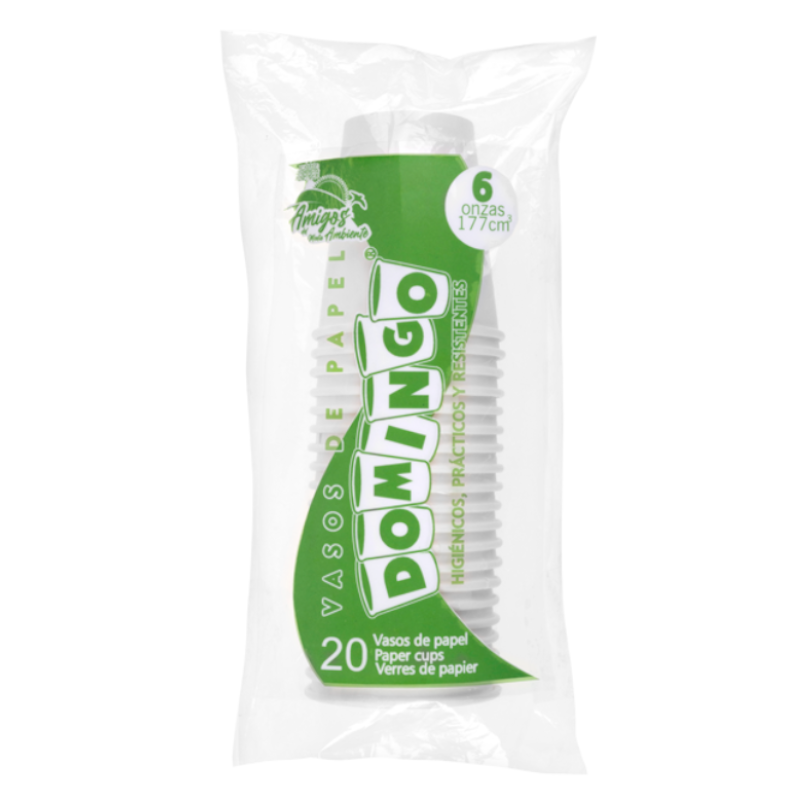 Vaso Biodegradable De Papel Domingo 6oz 20 Unidades