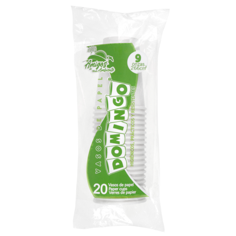 Vaso Biodegradable De Papel Domingo 9oz 20 Unidades