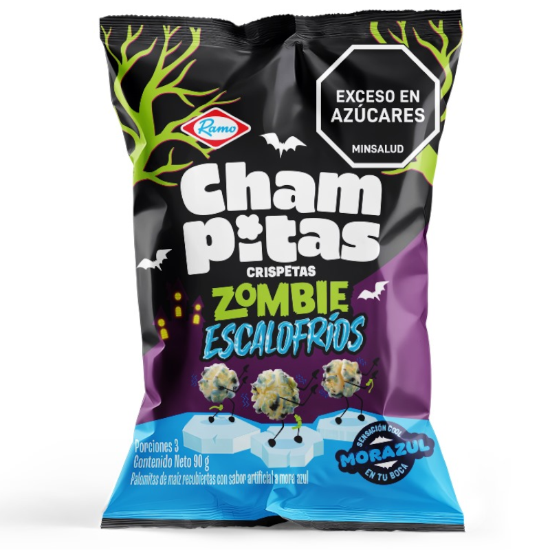 Champitas Crispetas Ramo Zombie Escalofrios Sensasion Cool Mora Azúl 90Gr