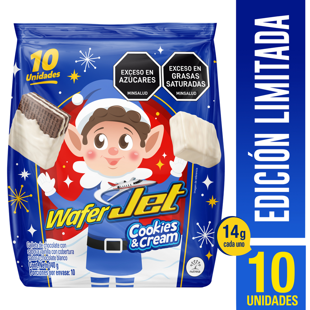 Galletas Wafer Jet Noel Navidad  Cookies Y Cream 10 Unidades 140Gr