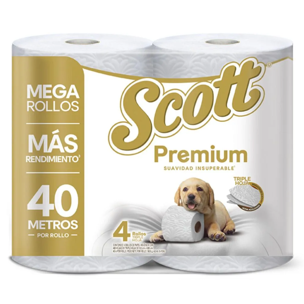 Papel Higiénico Scott Premium Mega Rollos Triple Hoja 4 Unidades