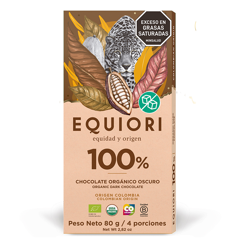 Barra Chocolate Orgánico Oscuro 100%  Equiori  80Gr