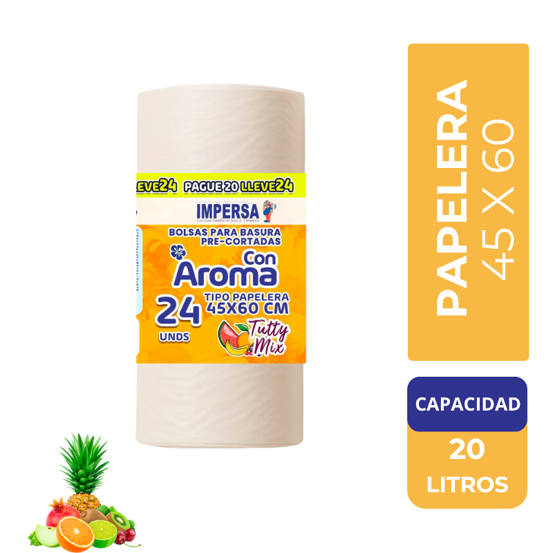 Bolsa Basura Impersa 45x60cm Tipo Papelera Blanca Tutty Mix Pague 20 LLeve 24