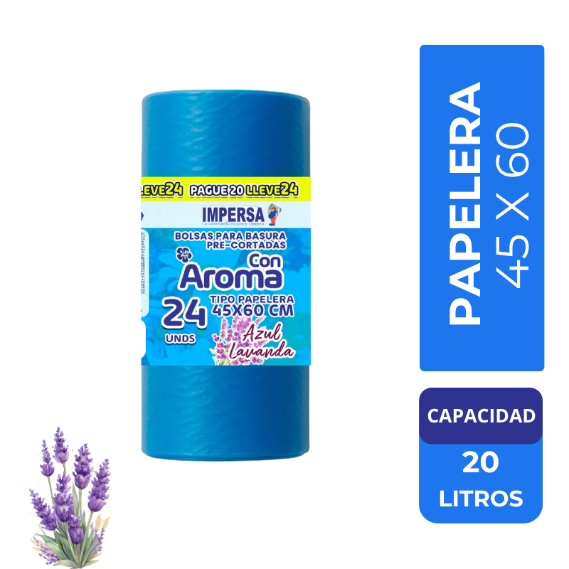 Bolsa Basura Impersa 45x60cm Tipo Papelera Azúl Lavanda Pague 20 LLeve 24