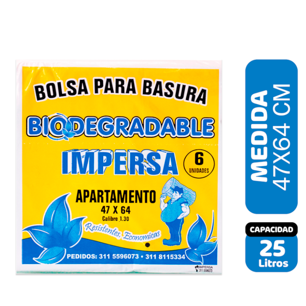 Bolsa Basura Impersa Biodegradable Apartamento 47x64cm 6 Unidades
