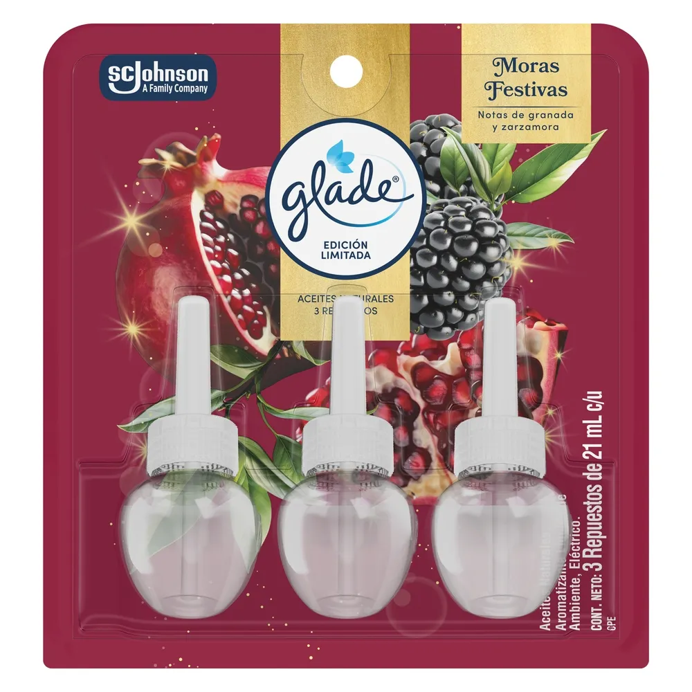 Ambientador Glade Aceites Naturales Mora Festivas Navidad 21Ml 3 Unidades Edición Limitada