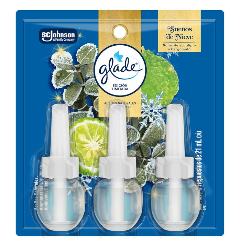 Ambientador Glade Aceites Naturales Sueños De Nieve  Navidad 21Ml 3 Unidades Edición Limitada