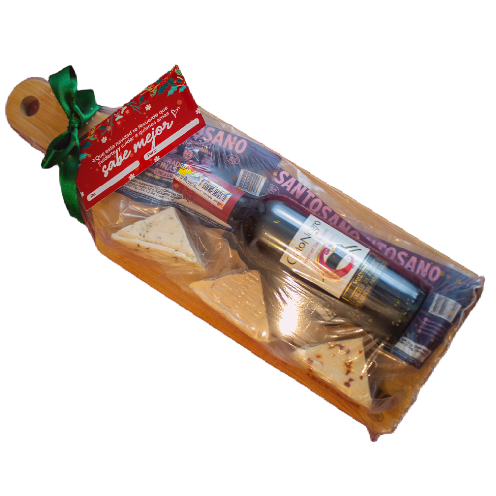 Tabla De 3 Quesos Santosano 300Gr  + Vino Gato Negro 375Ml