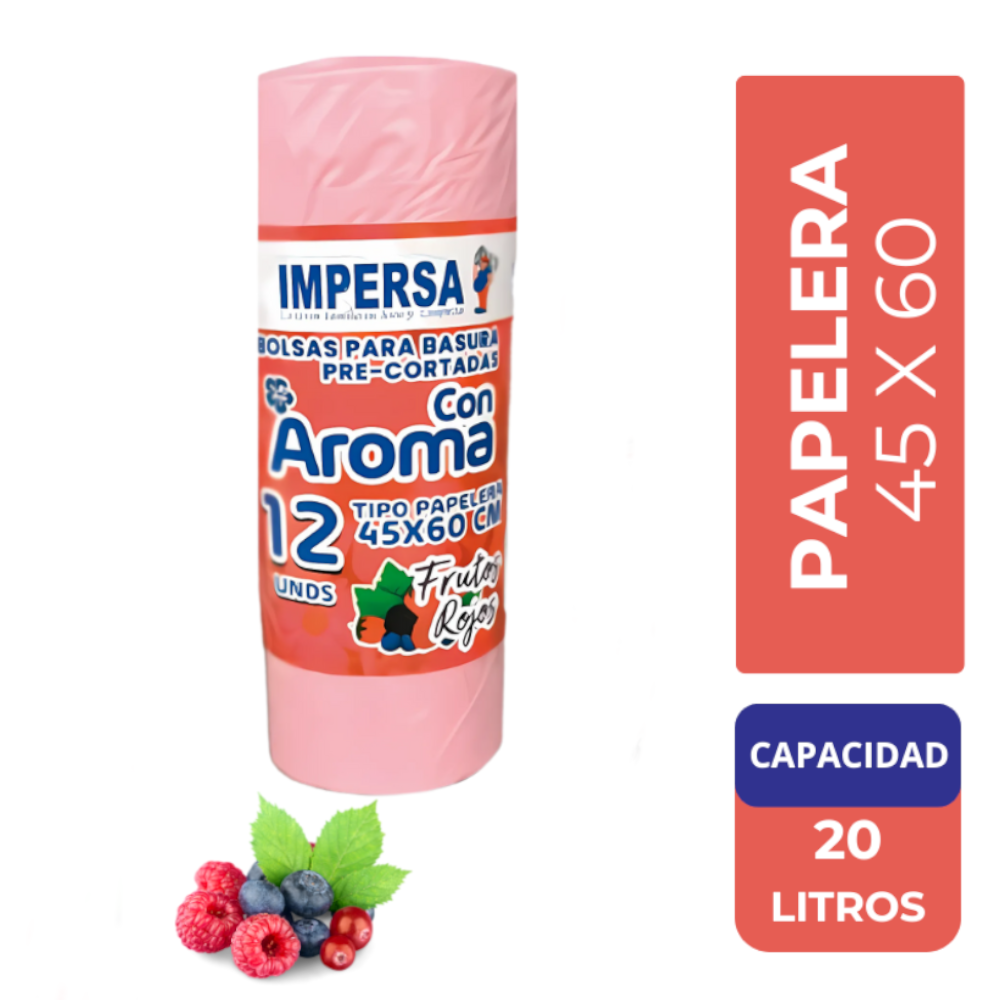 Bolsa Basura Impersa 45x60cm Tipo Papelera Rosada Frutos Rojos 12 Unidades