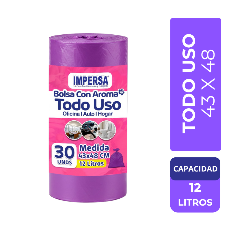 Bolsa Basura Impersa Con Aroma Todo Uso 43x48cm 30 Unidades