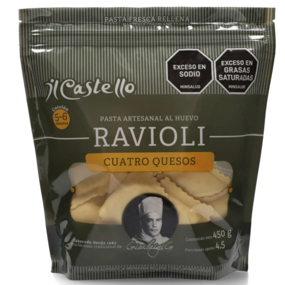 Pasta Artesanal Al Huevo Ravioli Cuatro Quesos IL Castello 450Gr