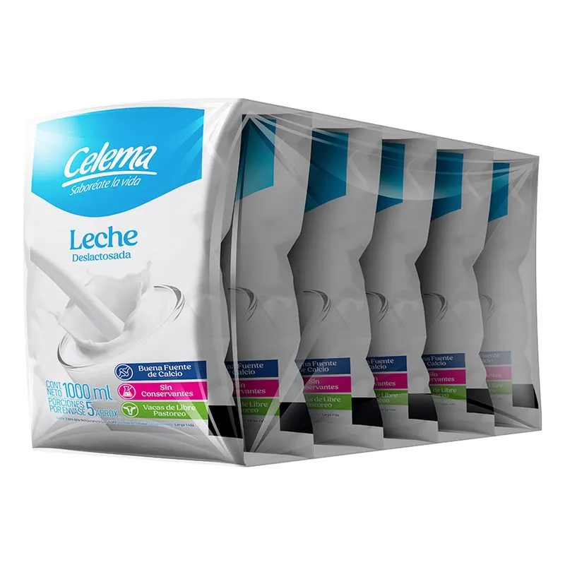 Leche UHT  Celema Deslactosada Bolsa 1000Ml 6 Unidades