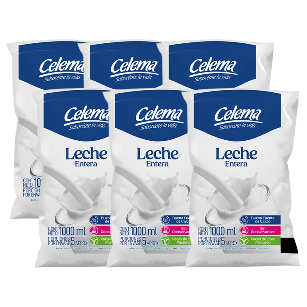 Leche UHT  Celema Entera Bolsa 1000Ml 6 Unidades