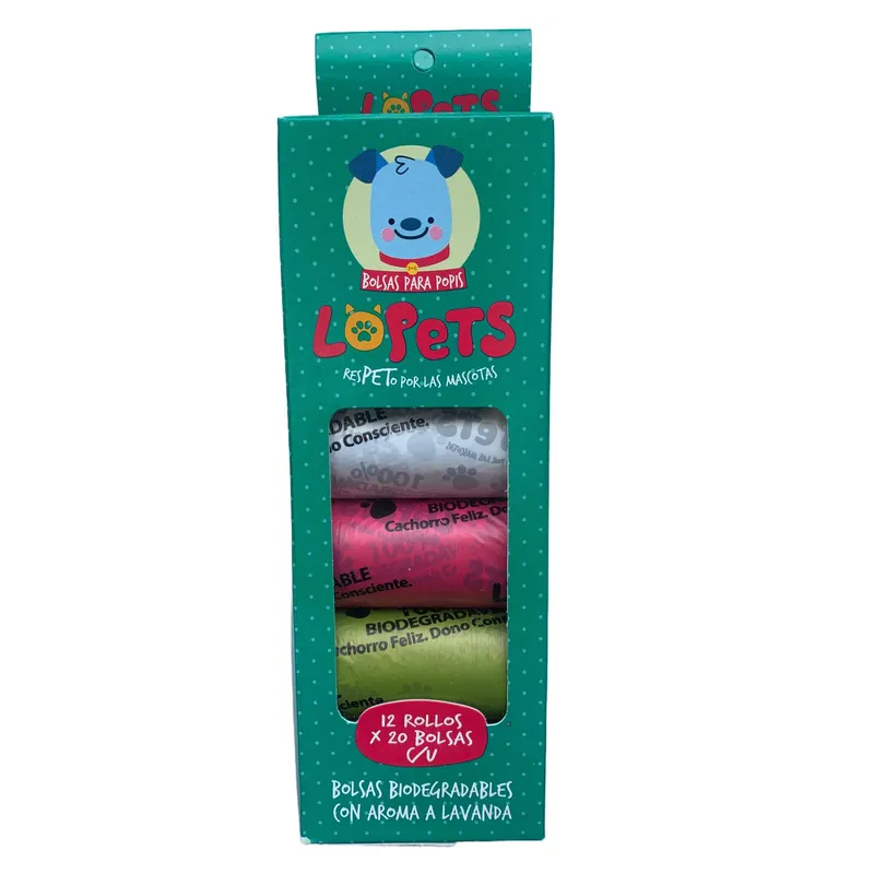 Bolsa Para Mascotas Lopets Aroma Lavanda 12 Rollos x 20 Bolsas