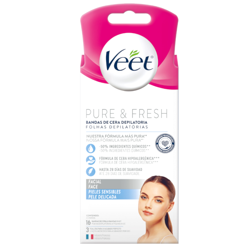 Bandas De Cera Depilatoria Veet Facial Pure Y Fresh 16 Unidades