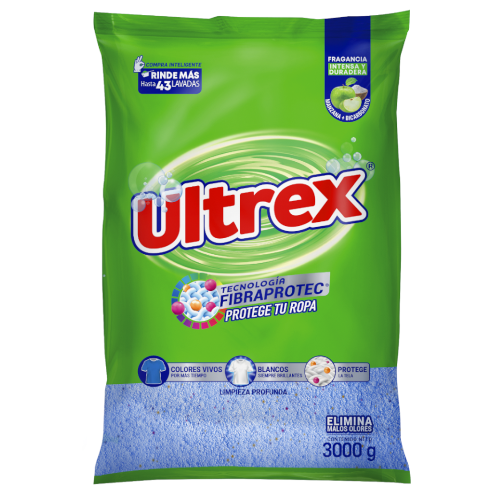 Detergente En Polvo Ultrex Manzana + Bicarbonato 3000Gr