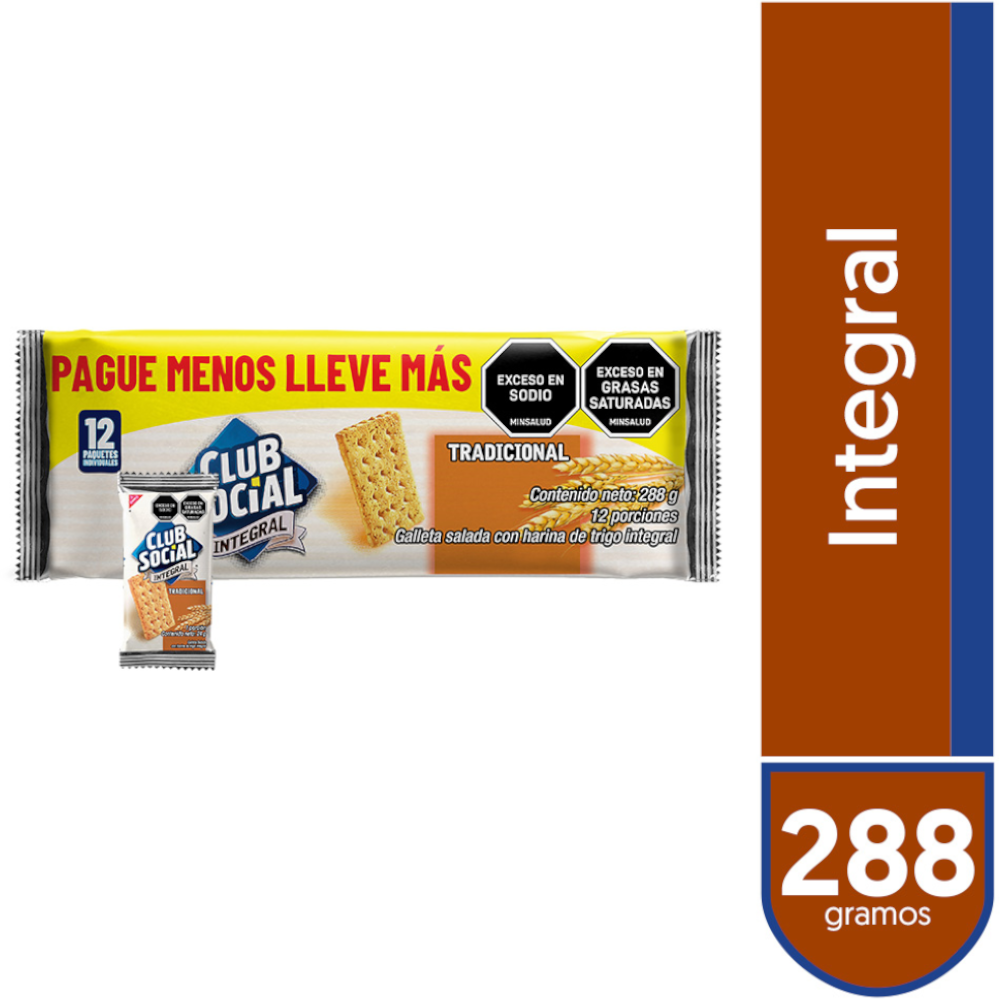 Galletas Club Social Integral Paquete 12 Unidades 288Gr