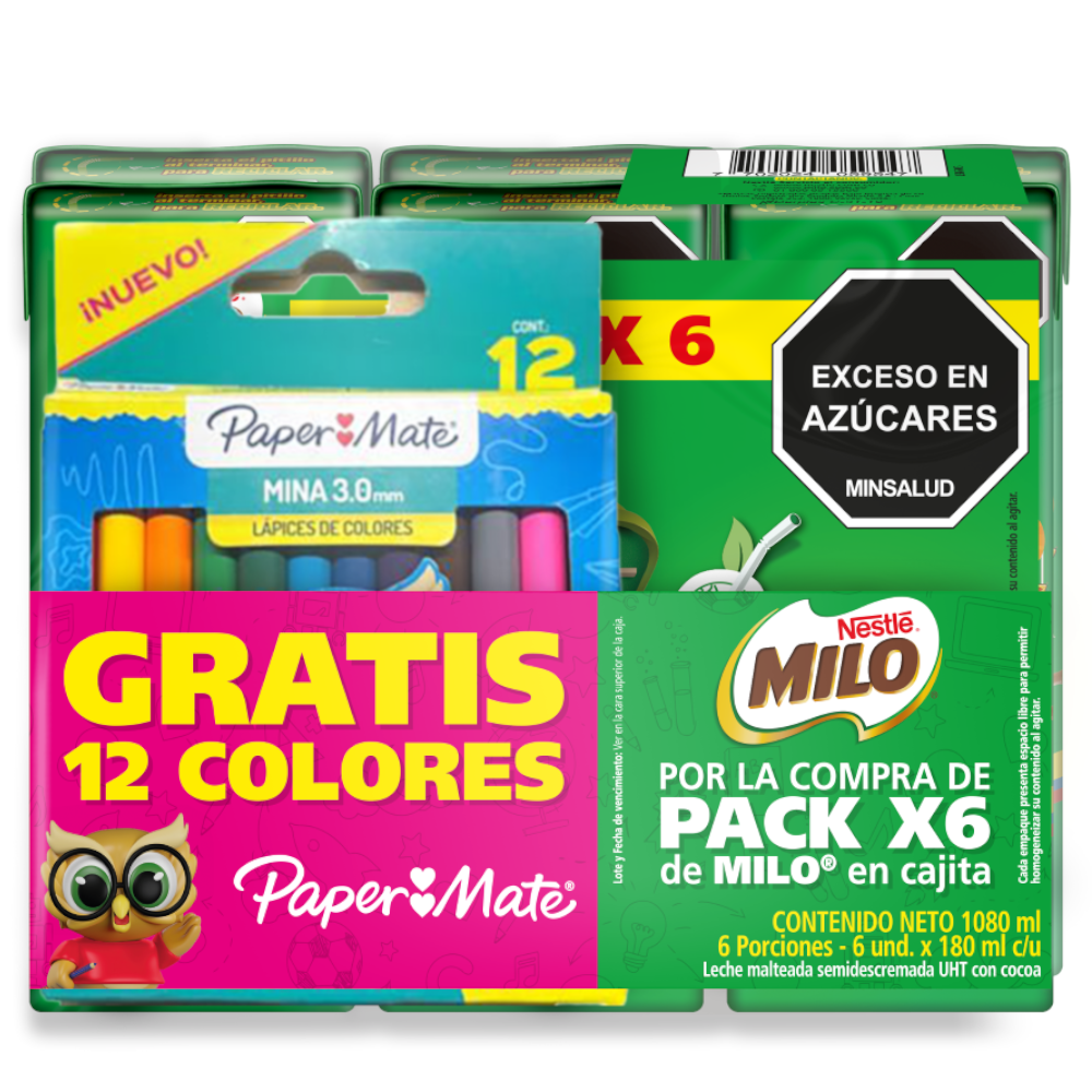 Milo Líquido Activ-Go 180Ml 6 Unidades Gratis Colores