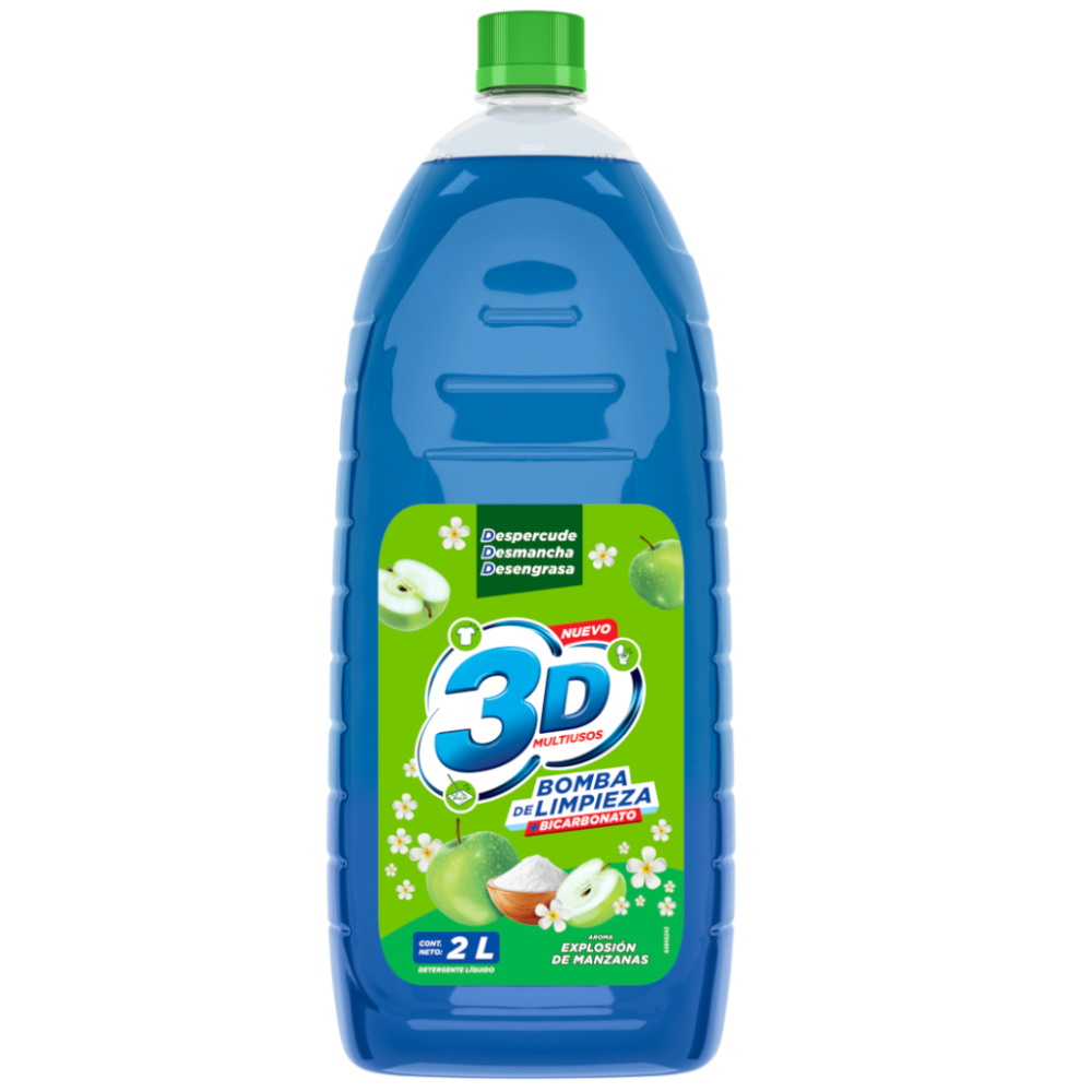 Detergente Líquido 3D Multiusos Bomba De Limpieza + Bicarbonato  2L