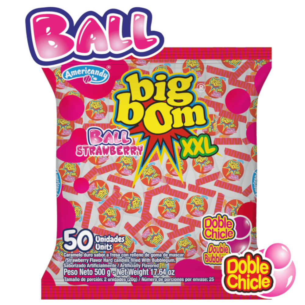 Big Bom Ball Fresa Americandy 50 Unidades 500Gr