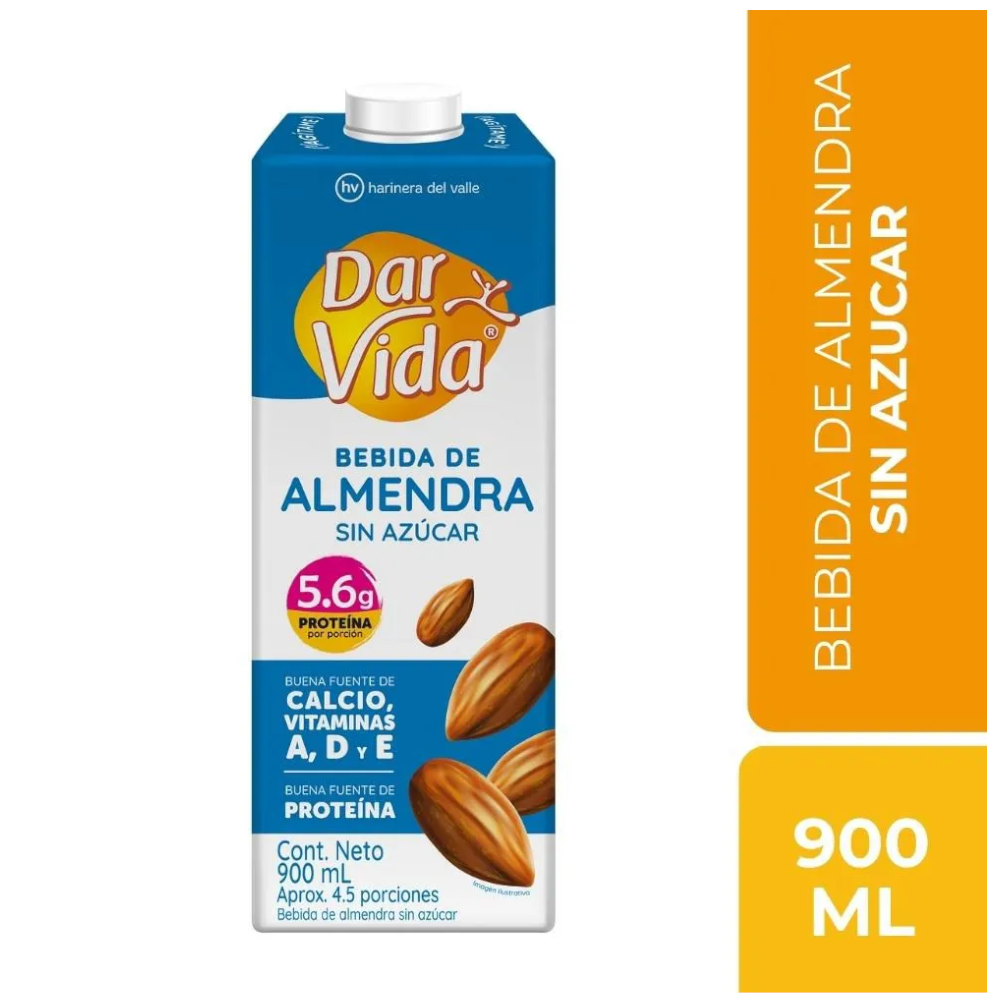 Bebida  Almendras Dar Vida Sin Azúcar Tetrapak 900Ml