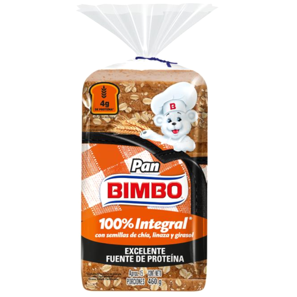 Pan Tajado Bimbo 100% Integral Con Semillas De Chía Linaza Y Girasol  460Gr