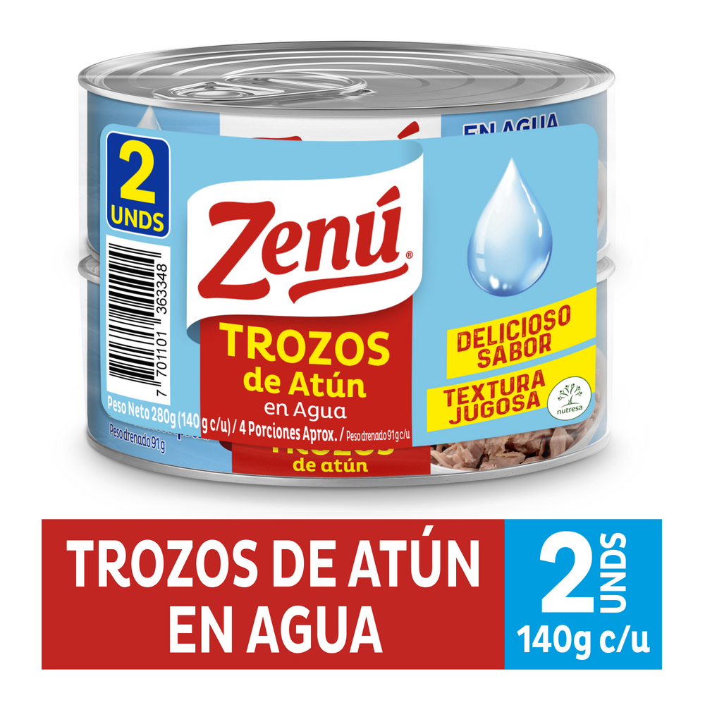 Trozos De Atún  En Agua Zenú 140Gr 2 Unidades