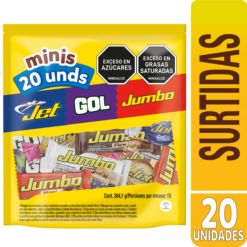 Chocolatinas Jet Gol Jumbo Surtidas 20 Unidades 264.1Gr
