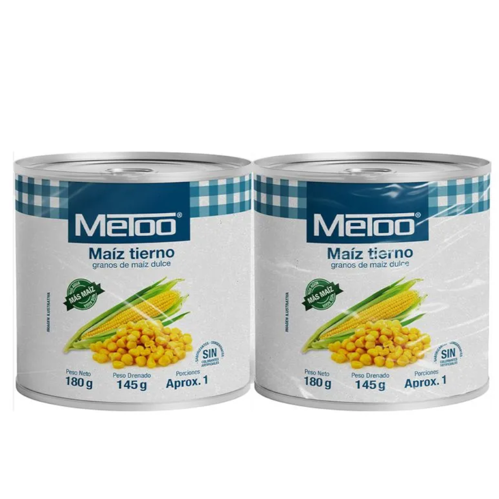 Maíz Tierno Metoo Lata 180Gr 2 Unidades