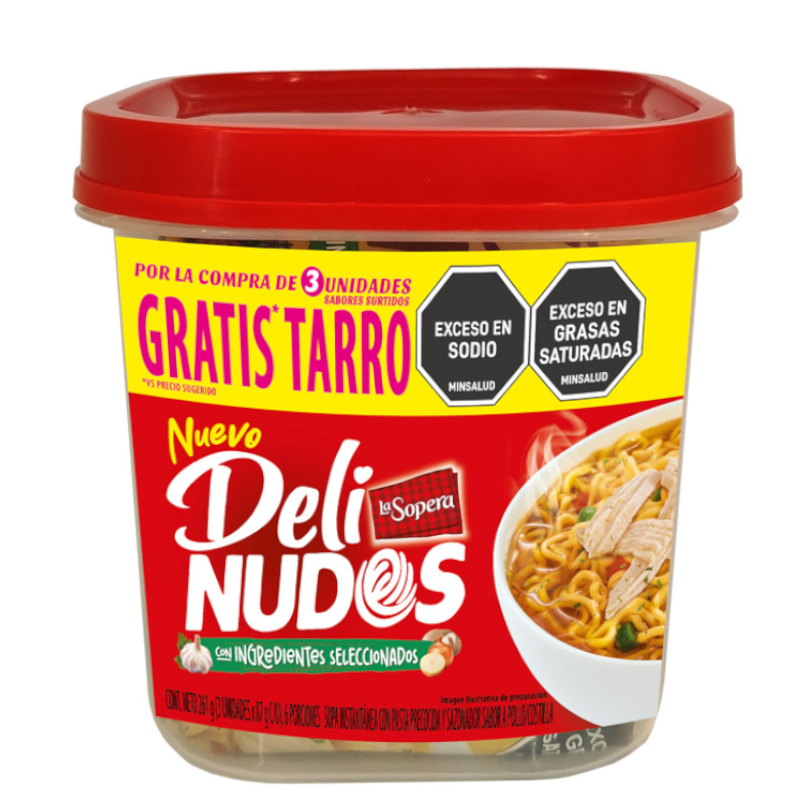 Sopa Instantánea Con Pastas Delinudos 3 Unidades Sabores Surtidos 261Gr Gratis Tarro