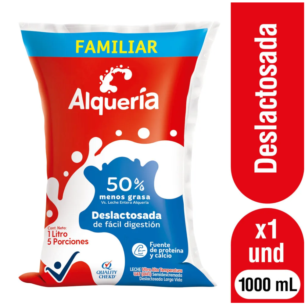 Leche UHT Alqueria Deslactosada Semidescremada 1000Ml