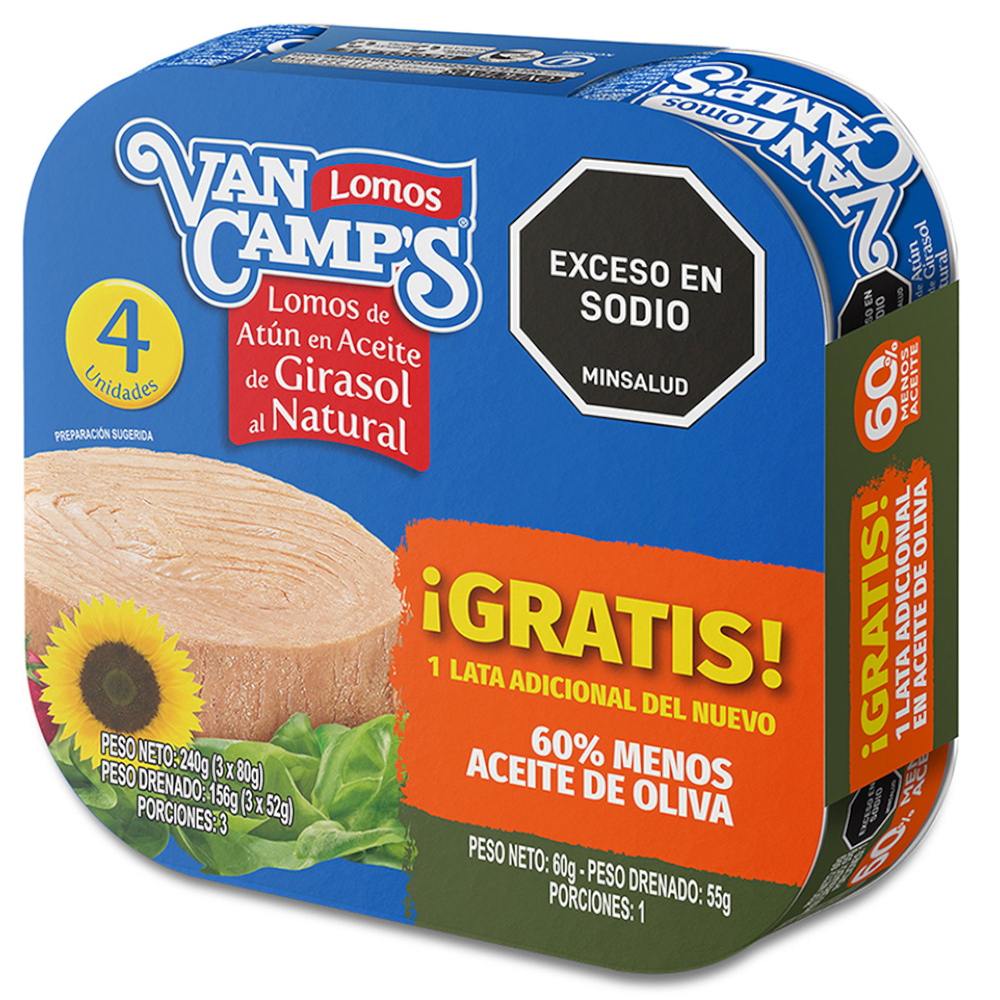 Atún En Lomos En Aceite De Girasol Van Camps  Lata 80Gr 3 Unidades Gratis 1 Lata En Aceite De Oliva