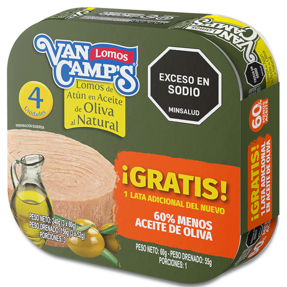 Atún En Lomos En Aceite De Oliva Van Camps  Lata 80Gr 3 Unidades Gratis 1 Lata En Aceite De Oliva
