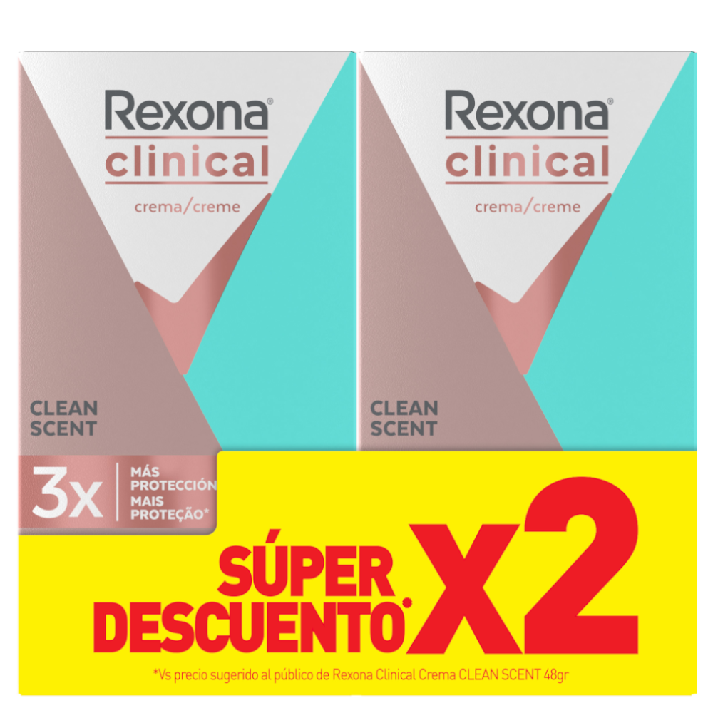 Desodorante Rexona Clinical Clean Scent 48Gr 2 Unidades Súper Descuento