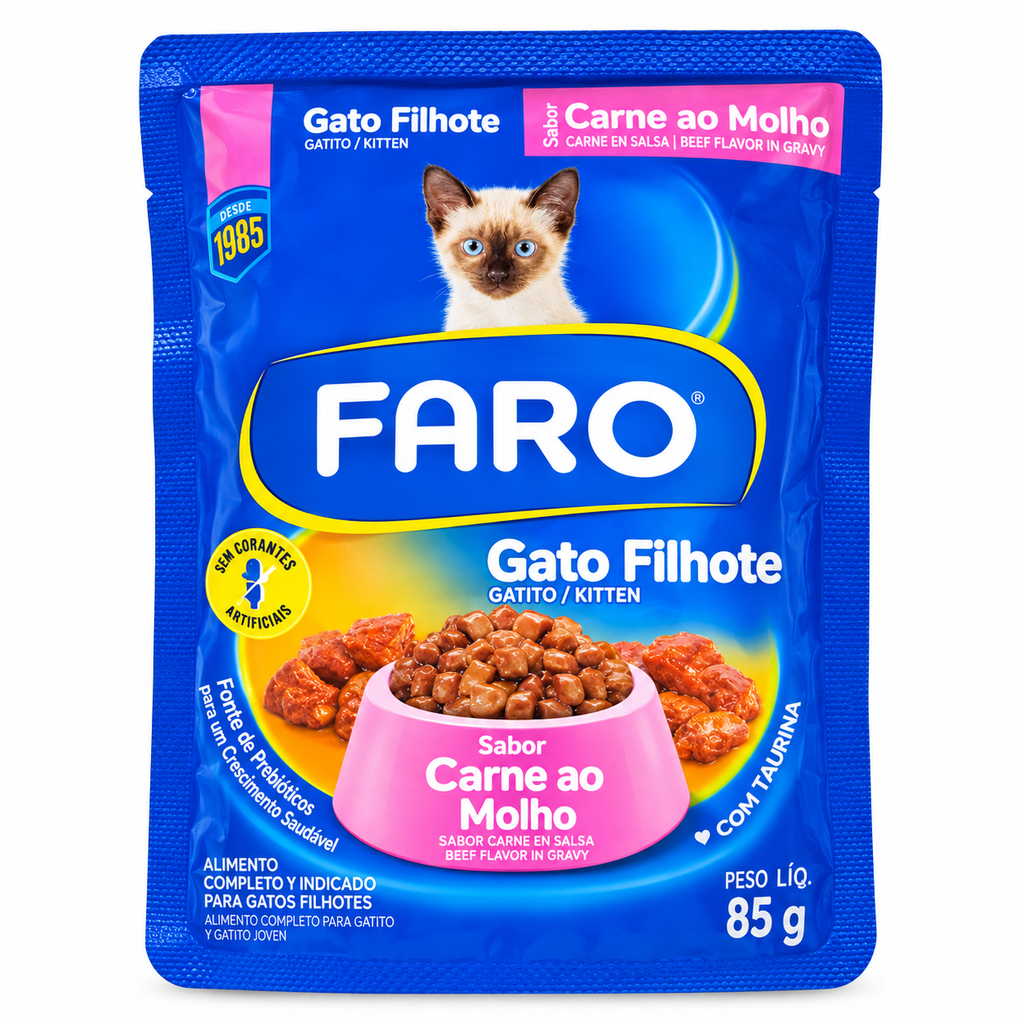 Alimento Para Gatos Faro Filhote Carne Molho 85Gr