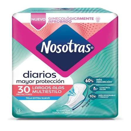 Protectores Nosotras Diarios Largos Alas 30 Unidades
