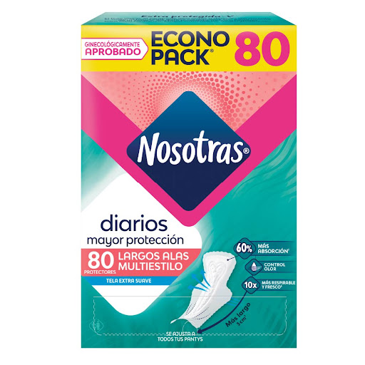 Protectores Nosotras Diarios Largos Alas 80 Unidades