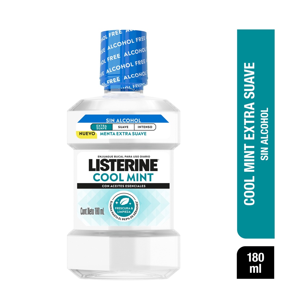Enjuague Bucal Listerine Cool Mint Extra Suave Sin Alcohol 180Ml