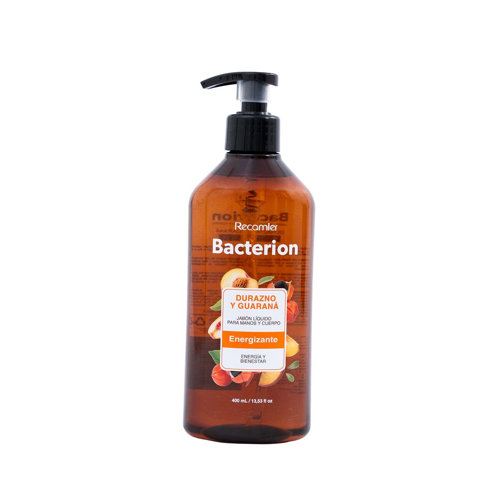 Jabón Líquido Bacterión Durazno Y Guaraná Energizante Tarro 400Ml