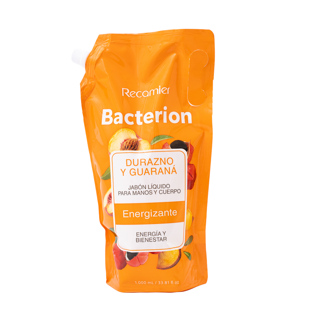 Jabón Líquido Bacterión Durazno Y Guaraná Energizante Doypack 1000Ml