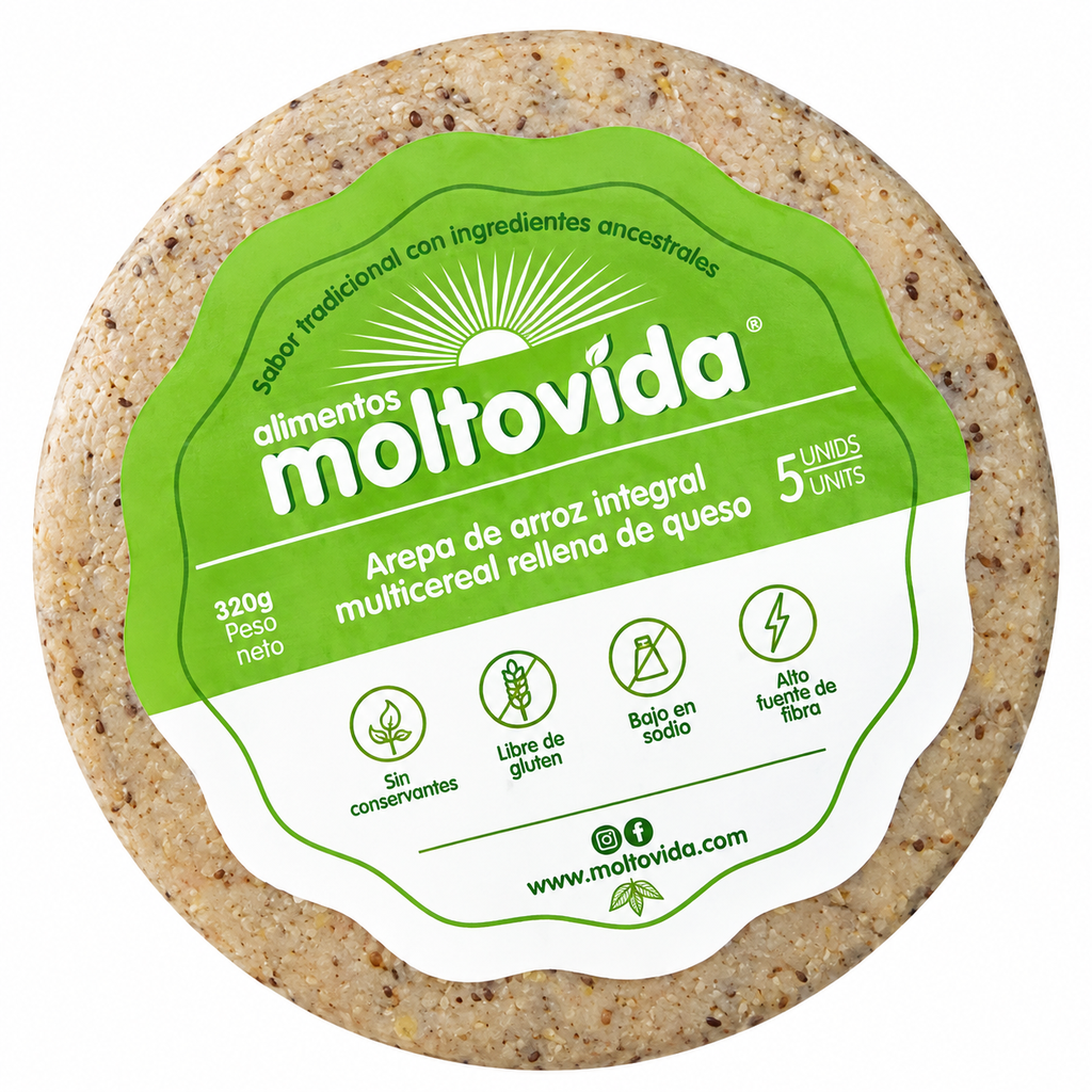 Arepa Arroz Integral Multicereal Queso Moltovida 5 Unidades 320Gr