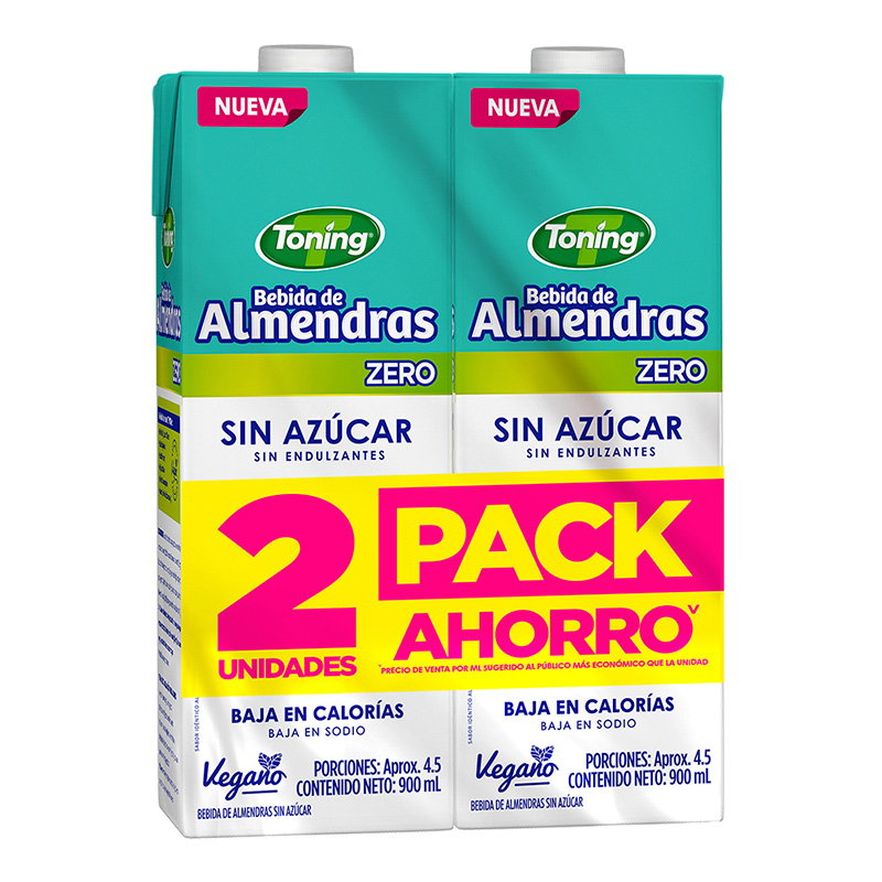 Bebida Almendras Toning Sin Azúcar Tetrapack 900Ml 2 Unidades