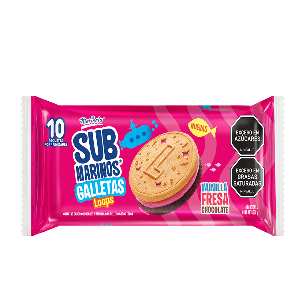 Galletas Marinela Submarinos Vainilla Fresa Chocolate 320Gr