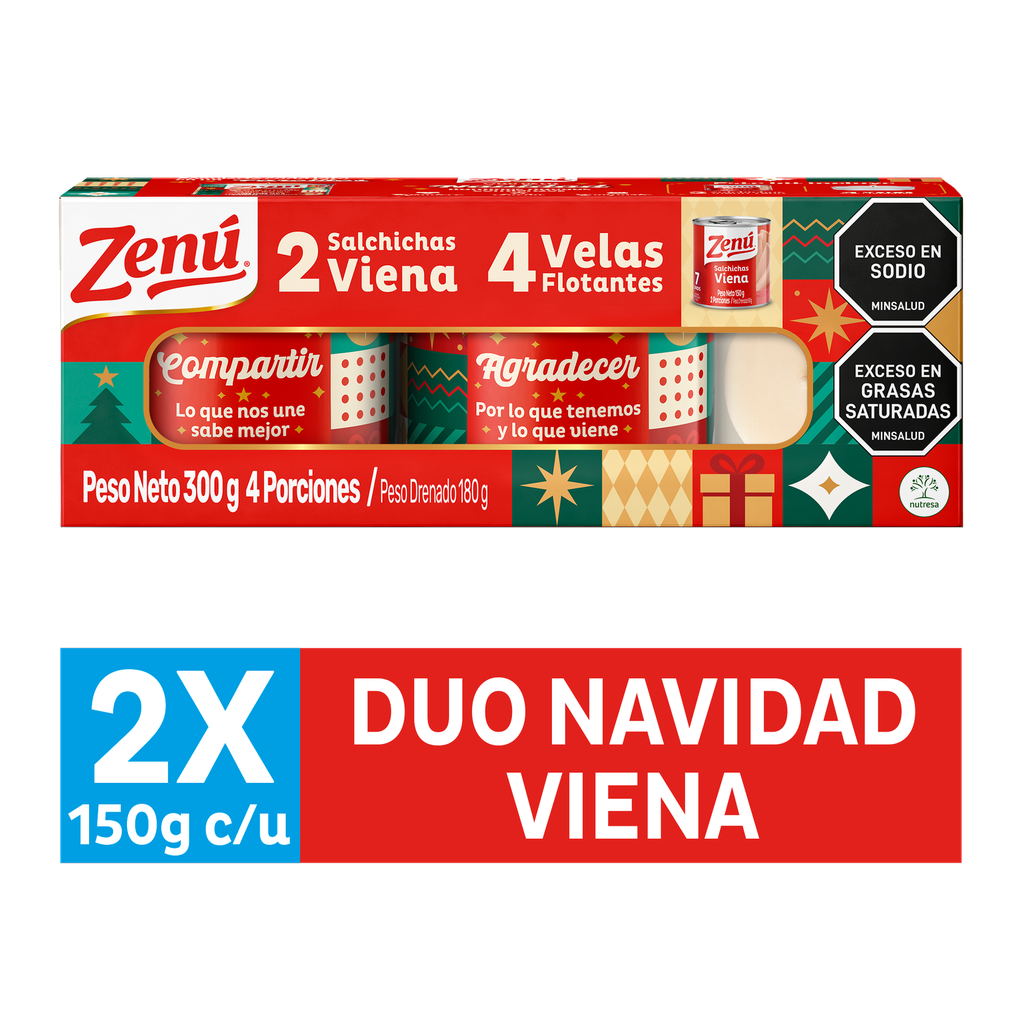 Salchicha Viena Zenú Navidad 150Gr 2 Unidades