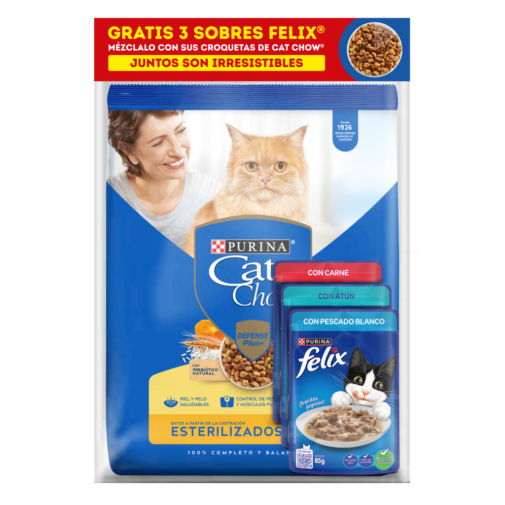 Cat Chow Esterilizados 1.5Kg + 3 Sobres Felix 85Gr