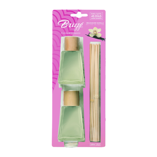[017560] Ambientador Brizze Palitos Rattan Delicias Vainilla 2 Unidades 120Ml