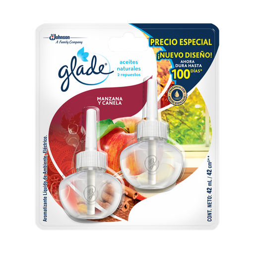 [001663] Ambientador Glade Aceites Naturales Manzana Canela Repuesto 2 Unidades 42Ml