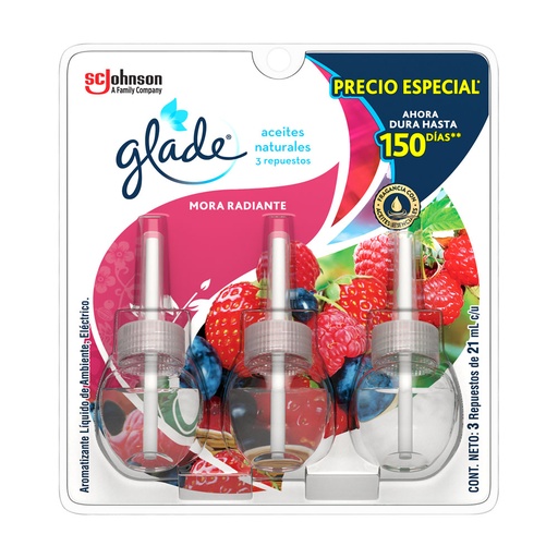 [052816] Ambientador Glade Aceites Naturales Mora Radiante 21Ml 3 Unidades