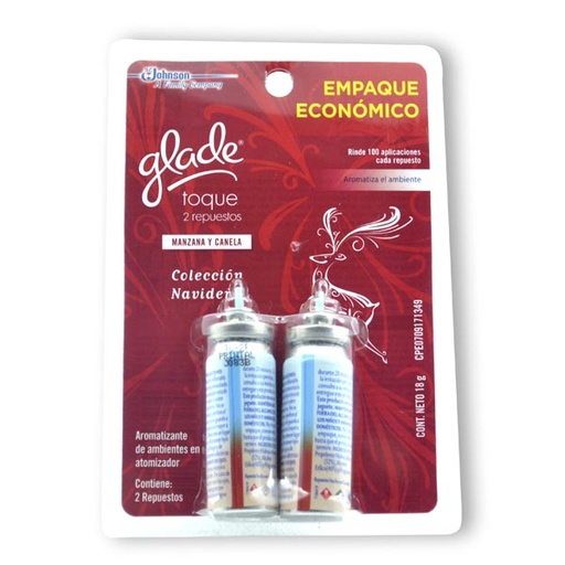 [001536] Ambientador Glade Toque Manzana Canela Repuesto 2 Unidades 24Ml